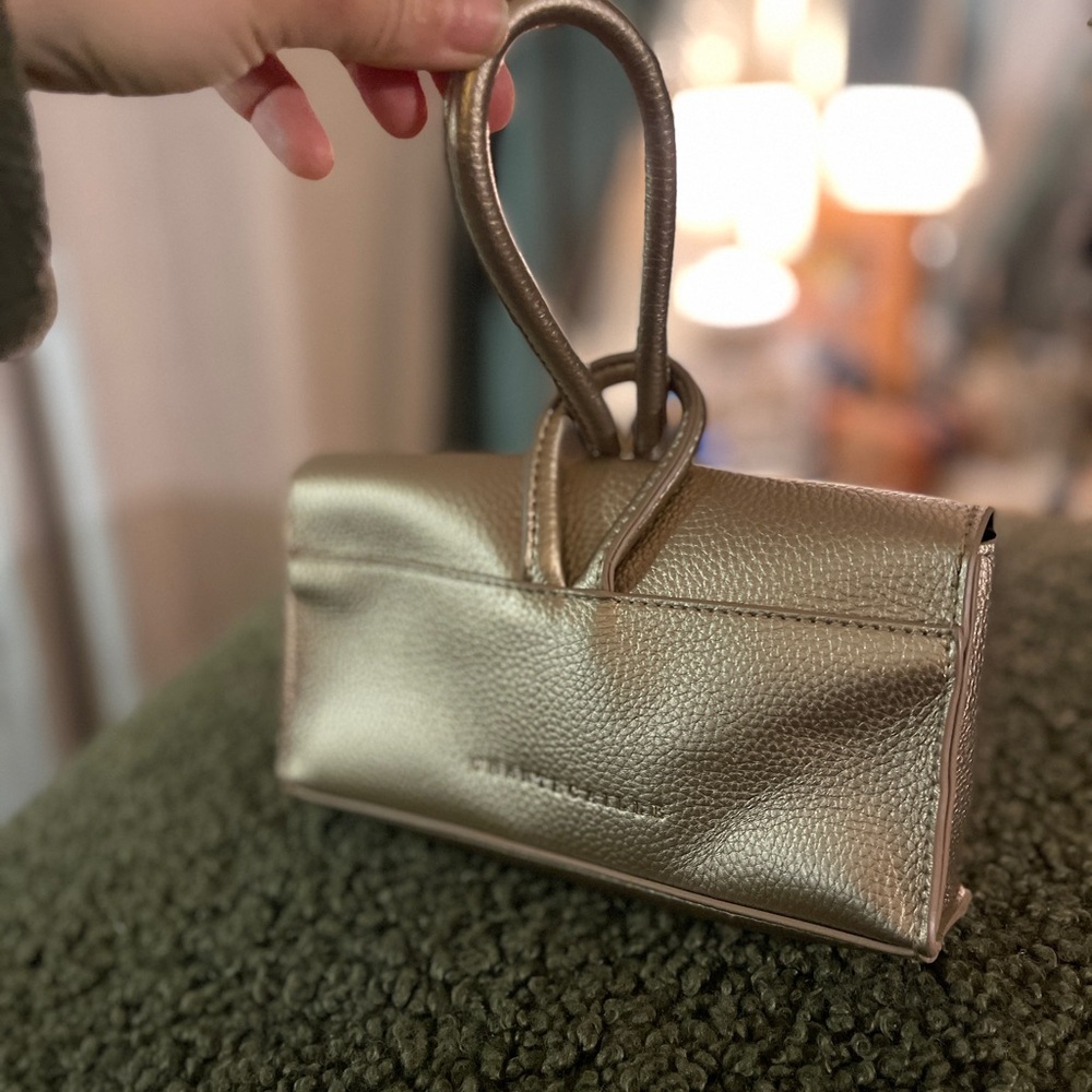 Chantecaille Gold Leather clutch unique elegant date night small summer purses - Picture 4 of 5